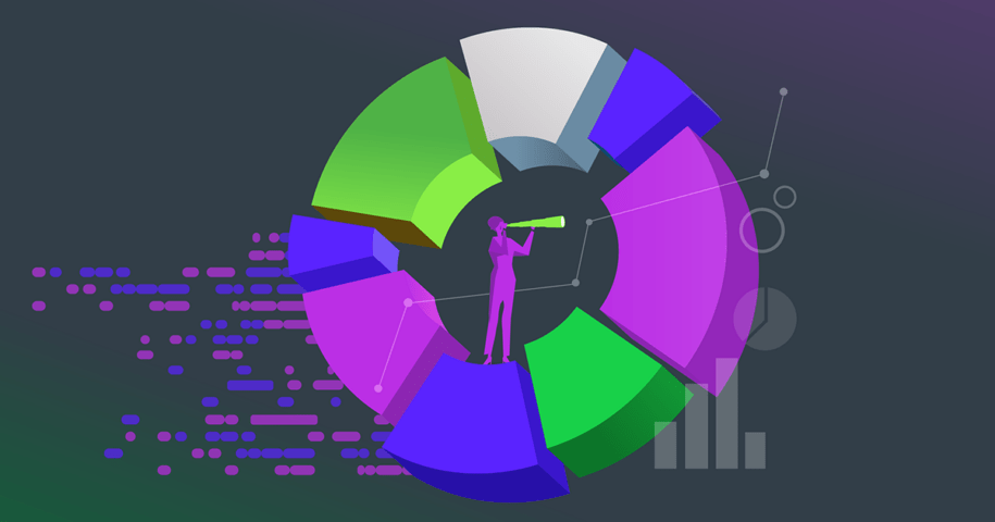 Someone stood in the middle of product usage data, peering through a telescope as they attempt to see the future.