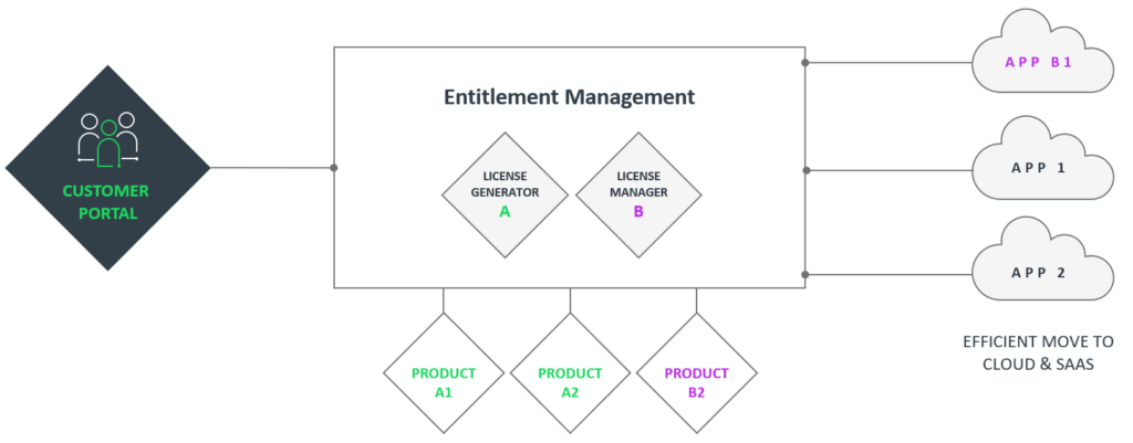 A framework showing how centralized entitlement management can optimize SaaS transition projects.