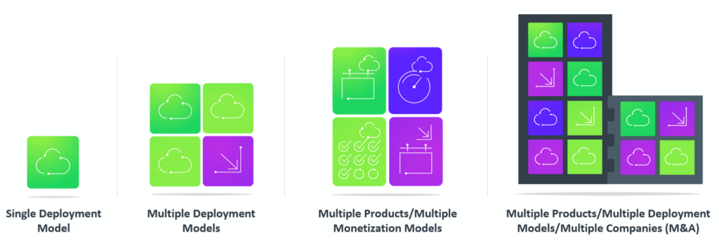 A visual representation of the technology company maturity curve, highlighting the complex issue of how to license software across multiple product lines.