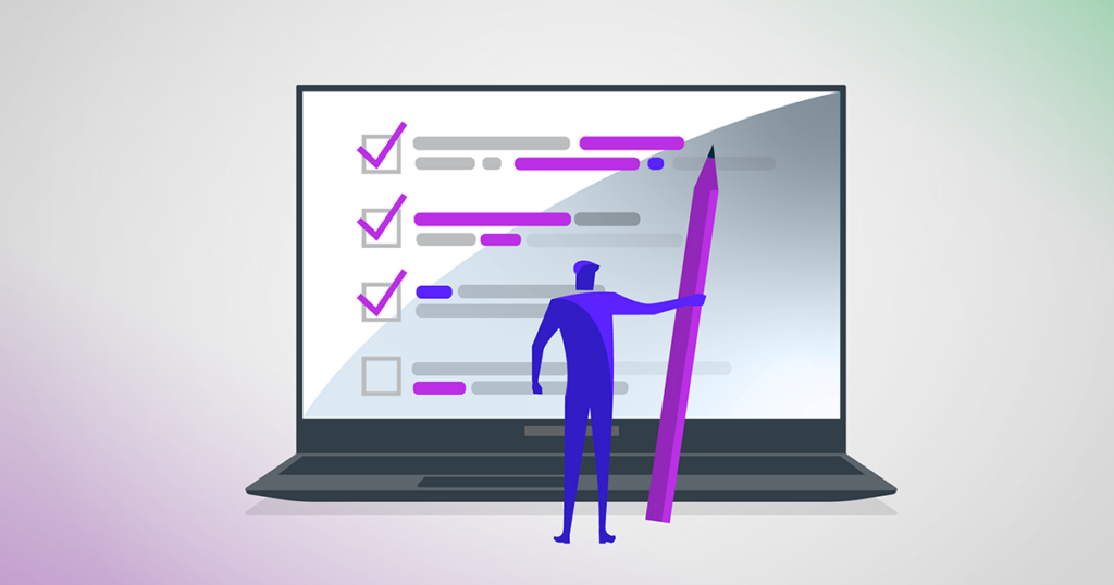 A software producer studies his checklist of software licensing basics.