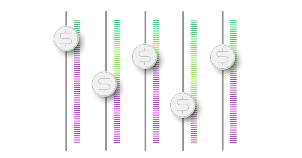 An equalizer graphic, connoting the variable rates of usage-based SaaS pricing models.