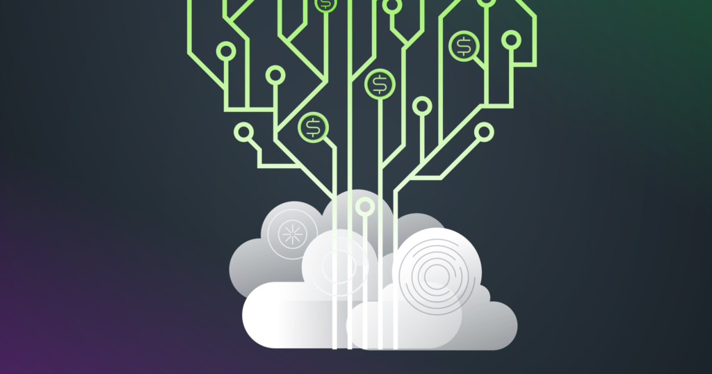 Cloud with multiple connection points, representing system architecture for monetizing AI.