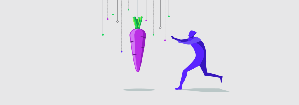 A carrot falls from the sky, representing the incentives you can offer as part of hybrid monetization strategies.