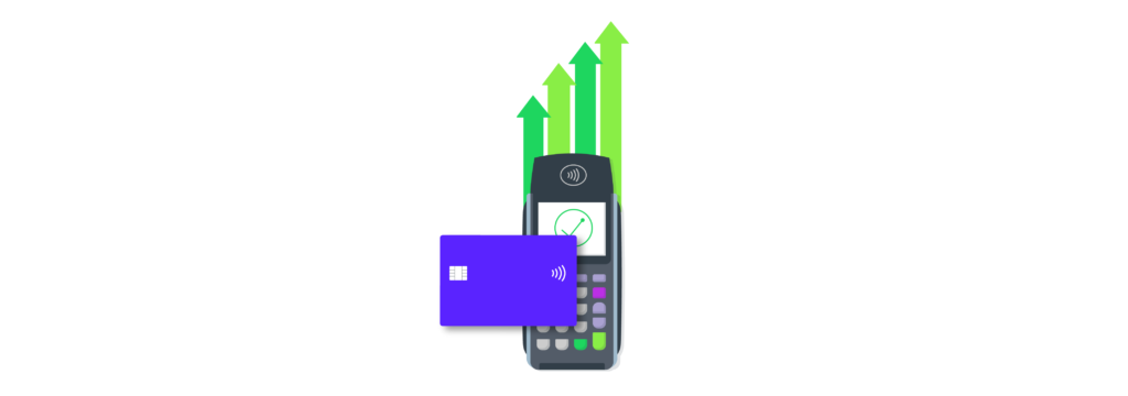A credit card is placed over a card reader, acting as a metaphor for how to buy AI credits.