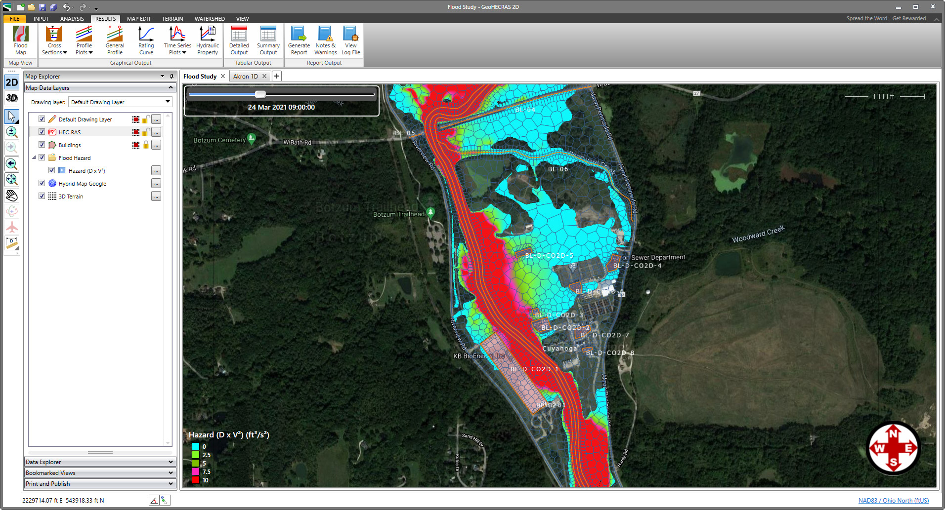 Screenshot of CivilGEO's floodplain mapping analysis tool.