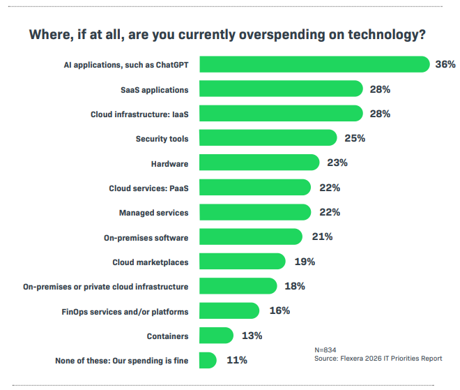 Where, if at all, are you currently overspending on technology?